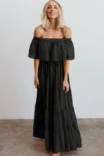 Off-Shoulder Maxi Jurk met Zwitserse Stippen - Maxi Dresses - Jurkjes.co