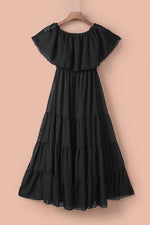 Off-Shoulder Maxi Jurk met Zwitserse Stippen - Maxi Dresses - Jurkjes.co