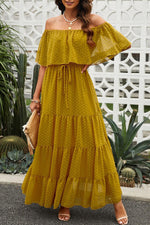 Off-Shoulder Maxi Jurk met Zwitserse Stippen - Maxi Dresses - Jurkjes.co