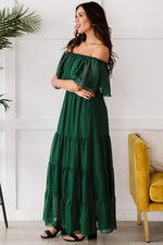 Off-Shoulder Maxi Jurk met Zwitserse Stippen - Maxi Dresses - Jurkjes.co