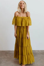 Off-Shoulder Maxi Jurk met Zwitserse Stippen - Maxi Dresses - Jurkjes.co