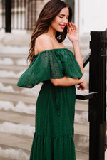 Off-Shoulder Maxi Jurk met Zwitserse Stippen - Maxi Dresses - Jurkjes.co