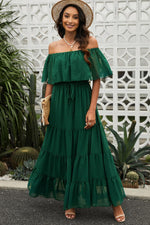 Off-Shoulder Maxi Jurk met Zwitserse Stippen - Maxi Dresses - Jurkjes.co