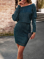 Off-Shoulder Mini Jurk met Sprankelend Design - Mini Dresses - Jurkjes.co