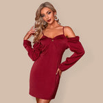 Off-shoulder Mini Jurk met V-hals - Mini Dresses - Jurkjes.co