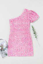 One Shoulder Bodycon Mini Jurk met Pailletten - Sequin Dresses - Jurkjes.co