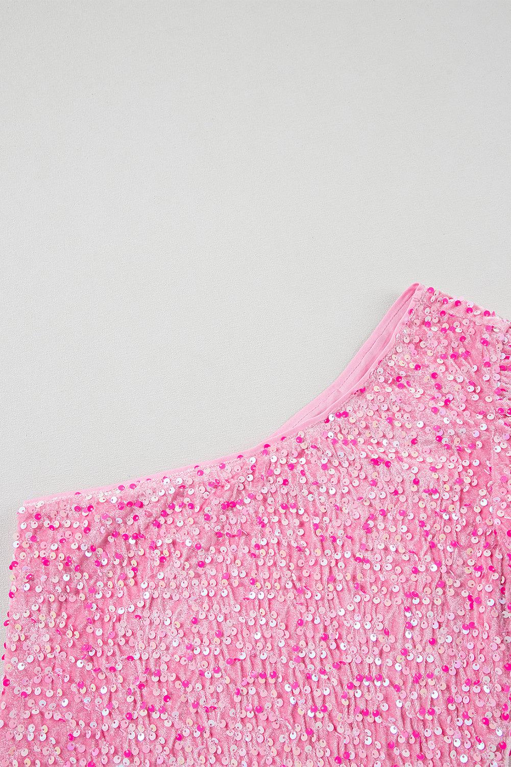 One Shoulder Bodycon Mini Jurk met Pailletten - Sequin Dresses - Jurkjes.co