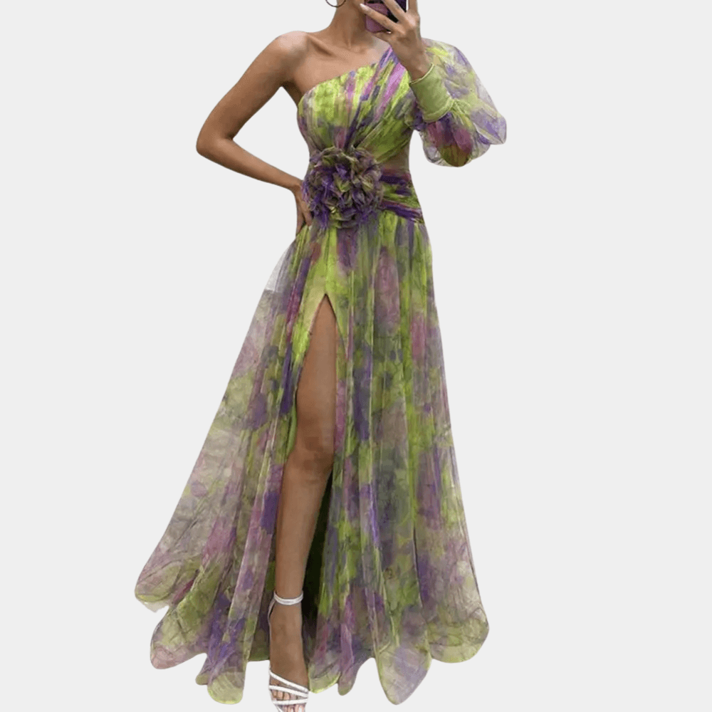 One Shoulder Jurk met Bloemenprint - CB - Dresses - Jurkjes.co