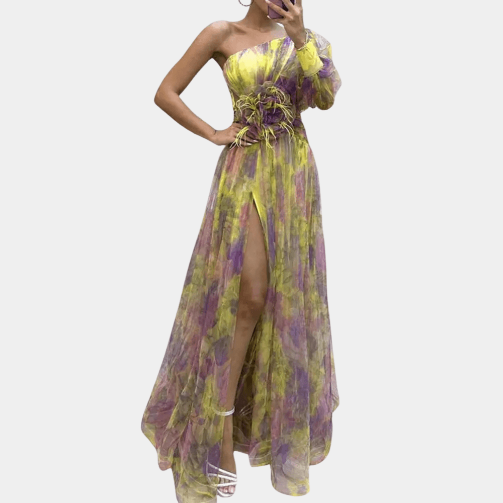 One Shoulder Jurk met Bloemenprint - CB - Dresses - Jurkjes.co