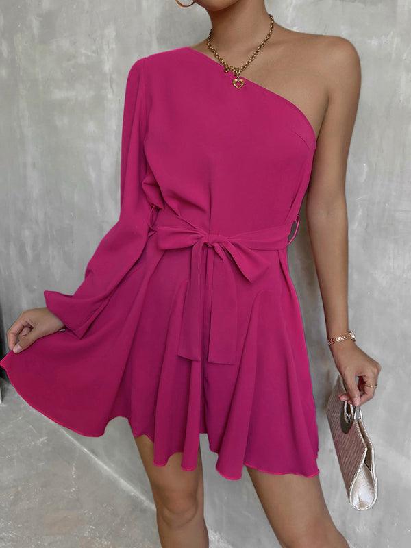 One-shoulder Mini Jurk met Tailleband - Mini Dresses - Jurkjes.co