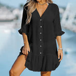 Overhemdjurk met Knoopsluiting en Ruches - Women Summer Dress - Jurkjes.co