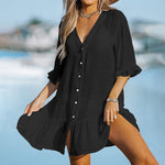 Overhemdjurk met Knoopsluiting en Ruches - Women Summer Dress - Jurkjes.co