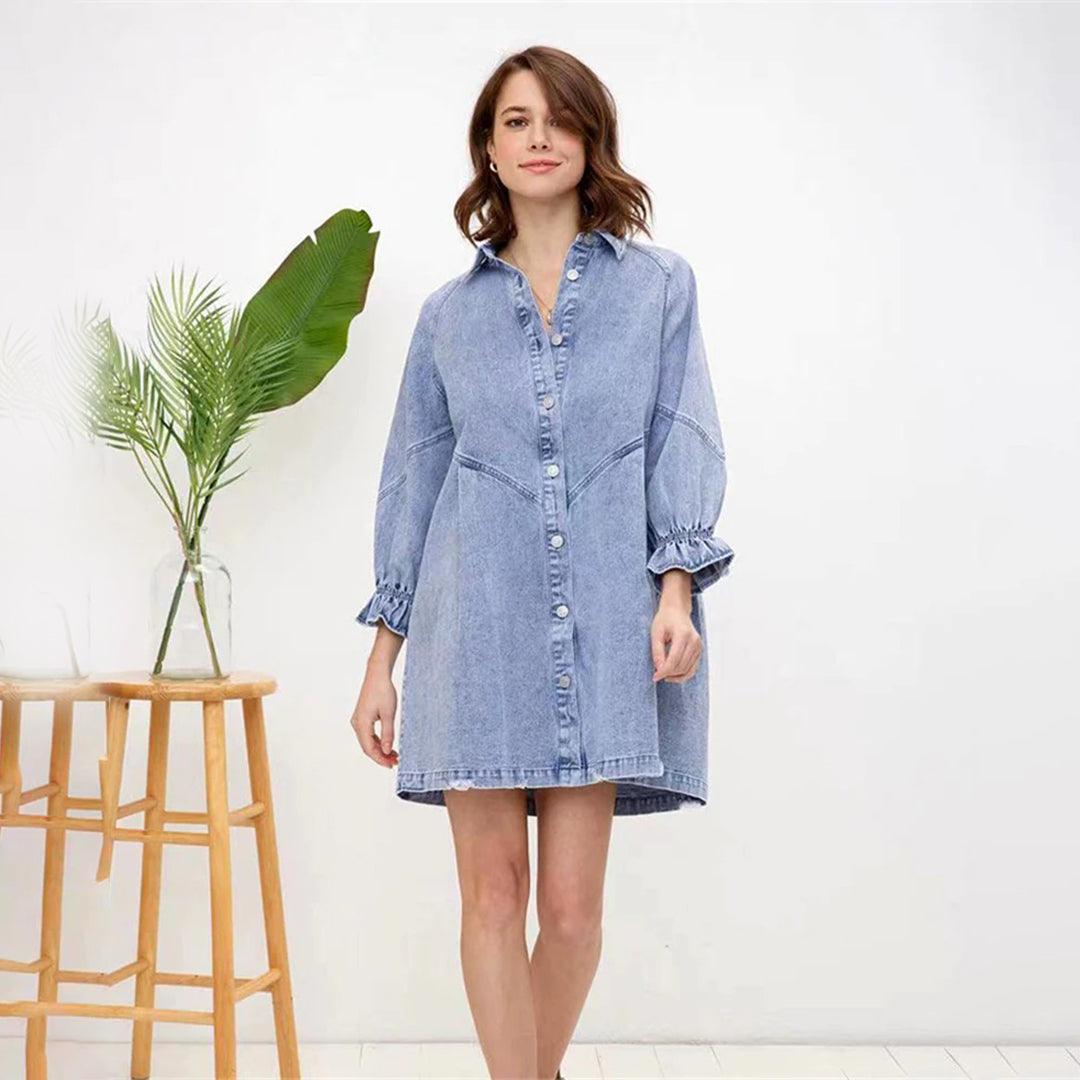 Overhemdjurk met Lantaarnmouwen - Women Summer Dress - Jurkjes.co
