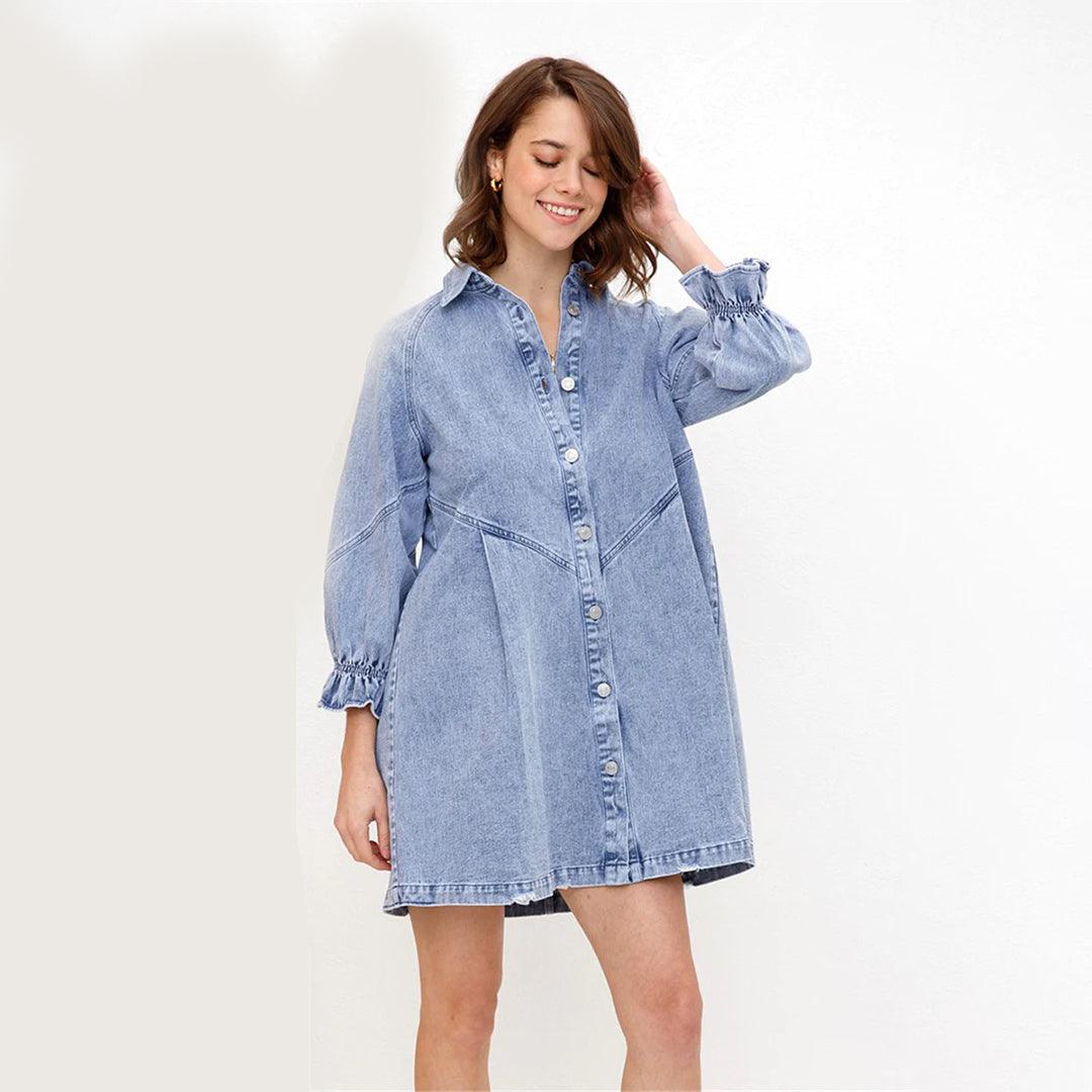 Overhemdjurk met Lantaarnmouwen - Women Summer Dress - Jurkjes.co