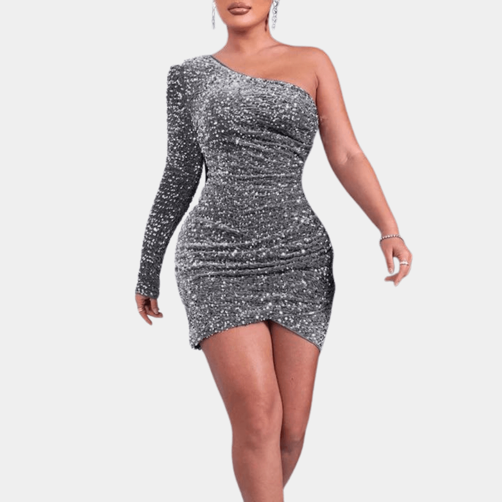 Paillettenjurk met One-Shoulder Design - CB - Dresses - Jurkjes.co