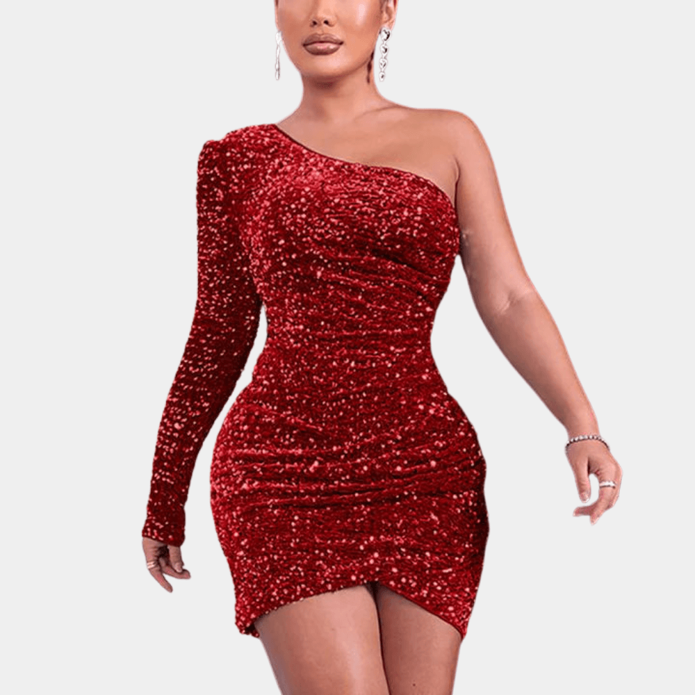 Paillettenjurk met One-Shoulder Design - CB - Dresses - Jurkjes.co