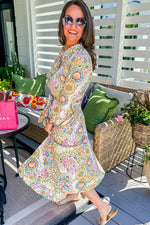Paisley Print Midi Jurk met Knoopsluiting - Floral Dresses - Jurkjes.co