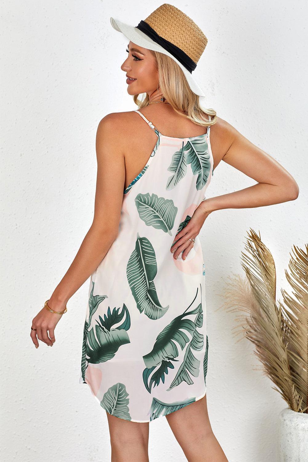 Palmblad Print Mouwloze Jurk - Floral Dresses - Jurkjes.co