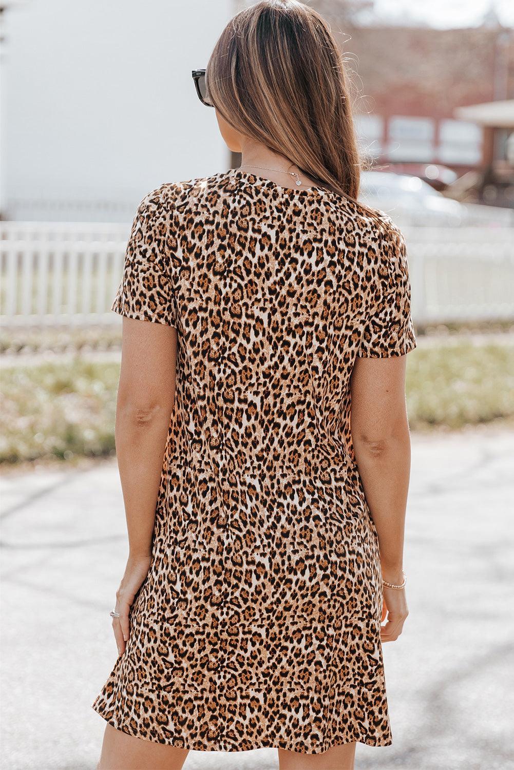 Panterprint A-lijn Mini Jurk met Korte Mouwen - Mini Dresses - Jurkjes.co