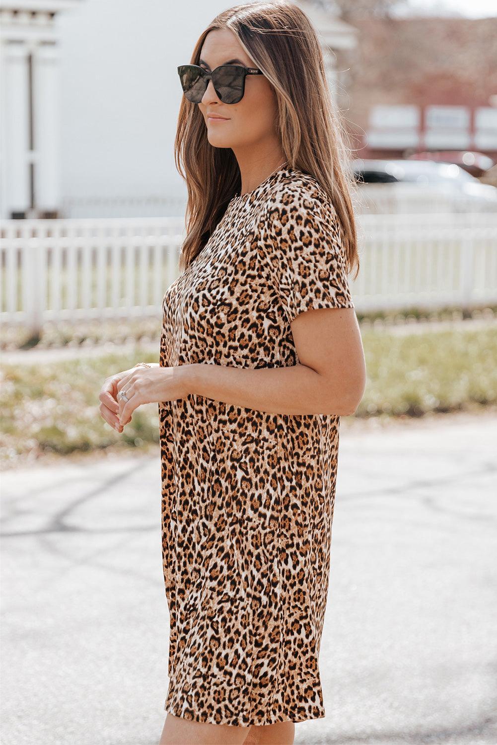 Panterprint A-lijn Mini Jurk met Korte Mouwen - Mini Dresses - Jurkjes.co