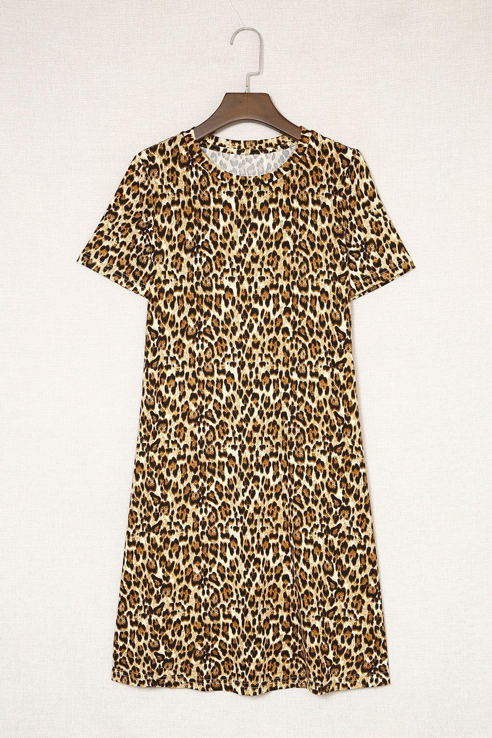 Panterprint A-lijn Mini Jurk met Korte Mouwen - Mini Dresses - Jurkjes.co