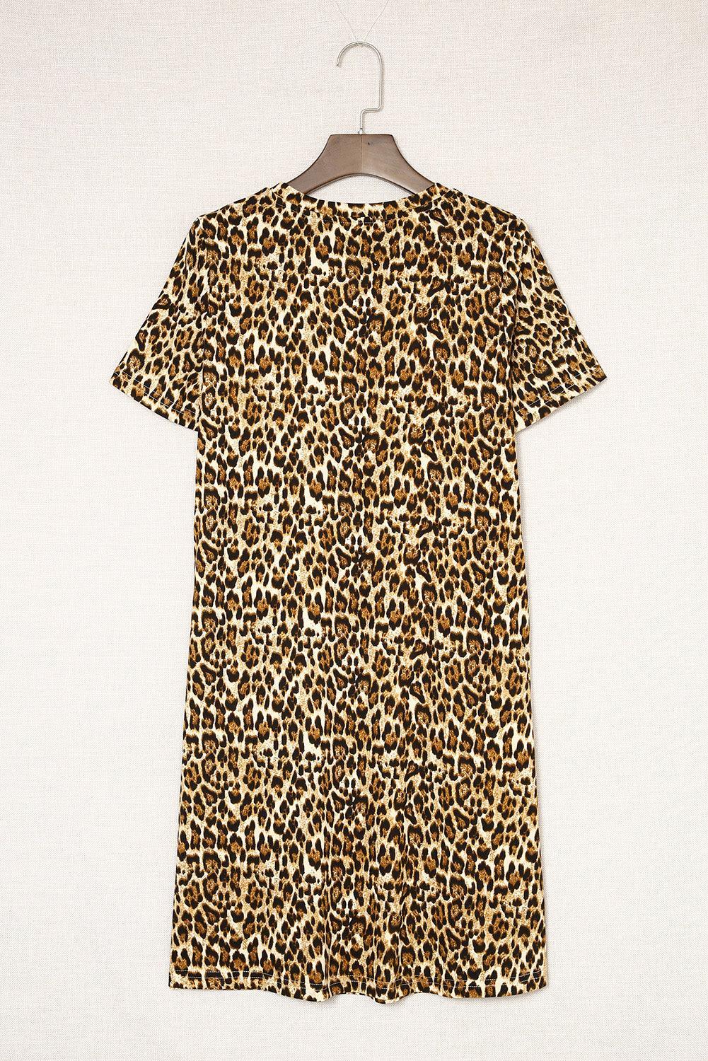 Panterprint A-lijn Mini Jurk met Korte Mouwen - Mini Dresses - Jurkjes.co