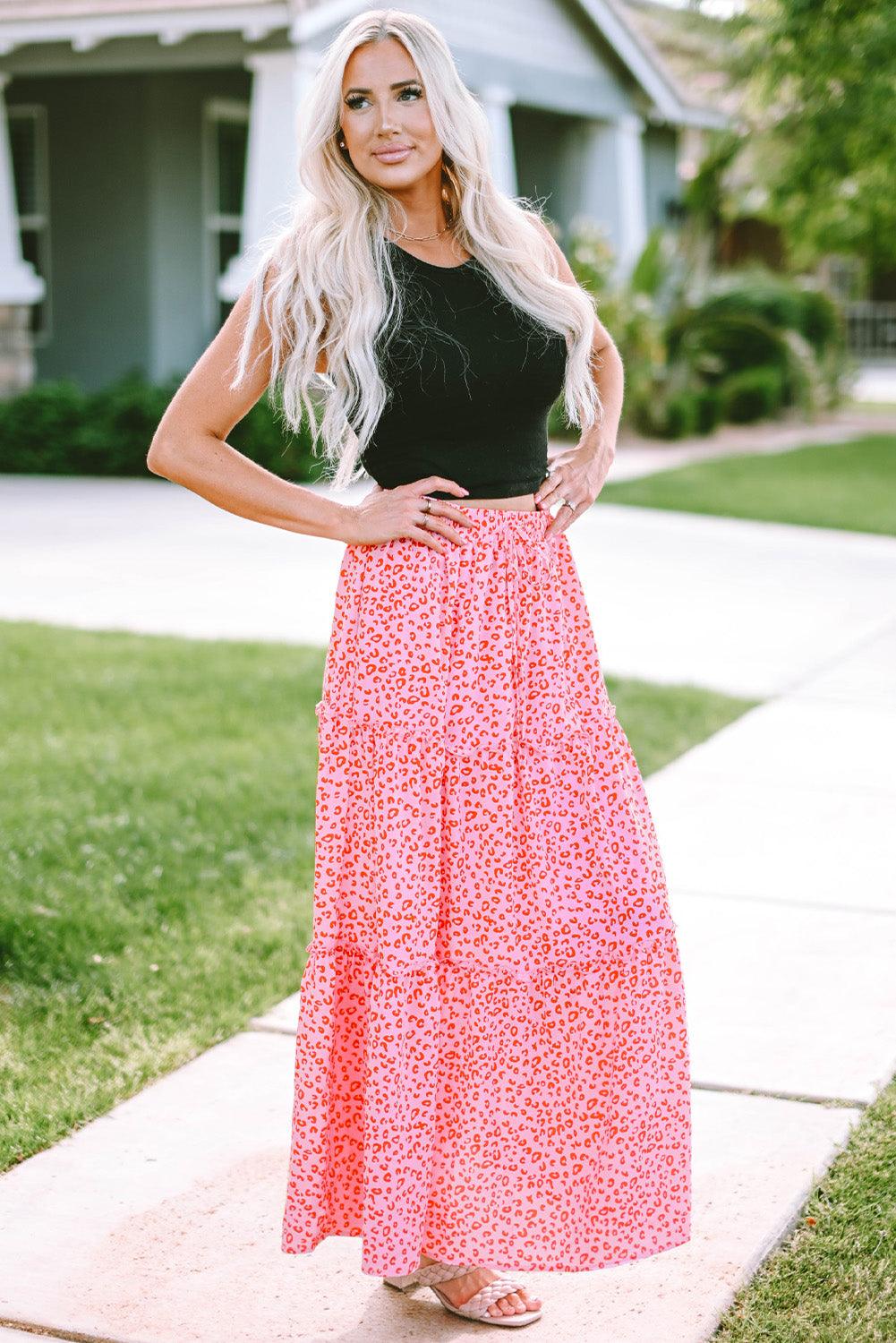 Panterprint Franje Maxi Rok met Hoge Taille - Skirts & Petticoat - Jurkjes.co