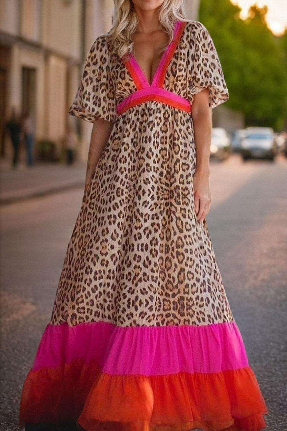 Panterprint Maxi Jurk met Bubble Mouwen - Maxi Dresses - Jurkjes.co