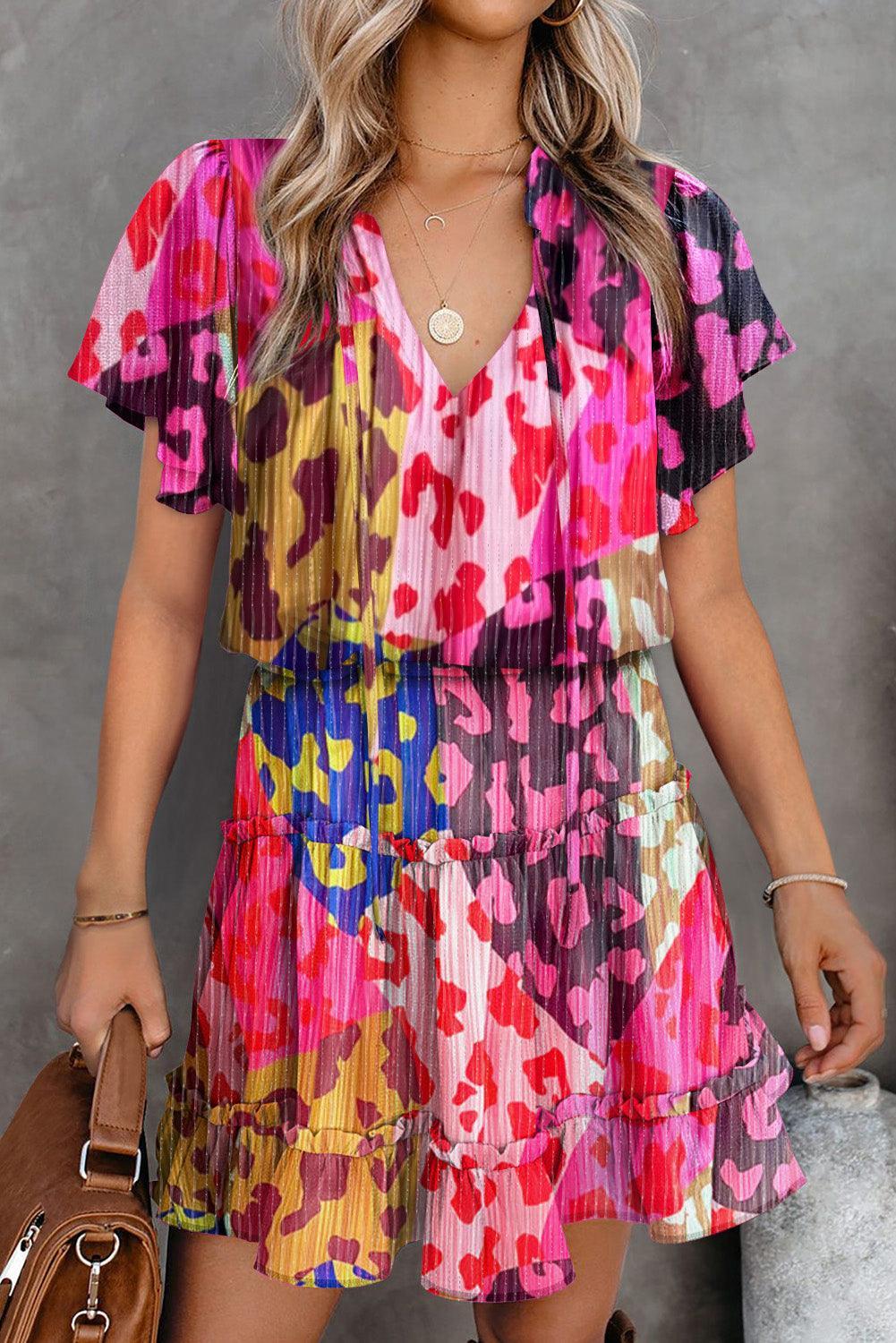 Panterprint Mini-Jurk met Ruches - Mini Dresses - Jurkjes.co