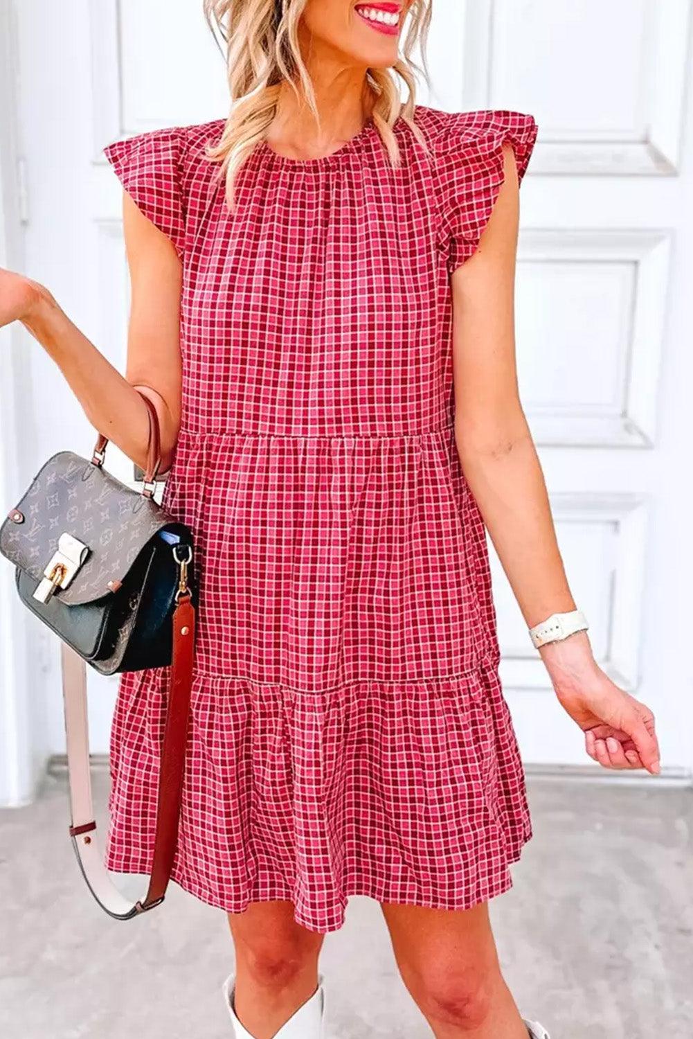 Plaid Print Flutter Mouw Ruffle Mini Jurk - Mini Dresses - Jurkjes.co