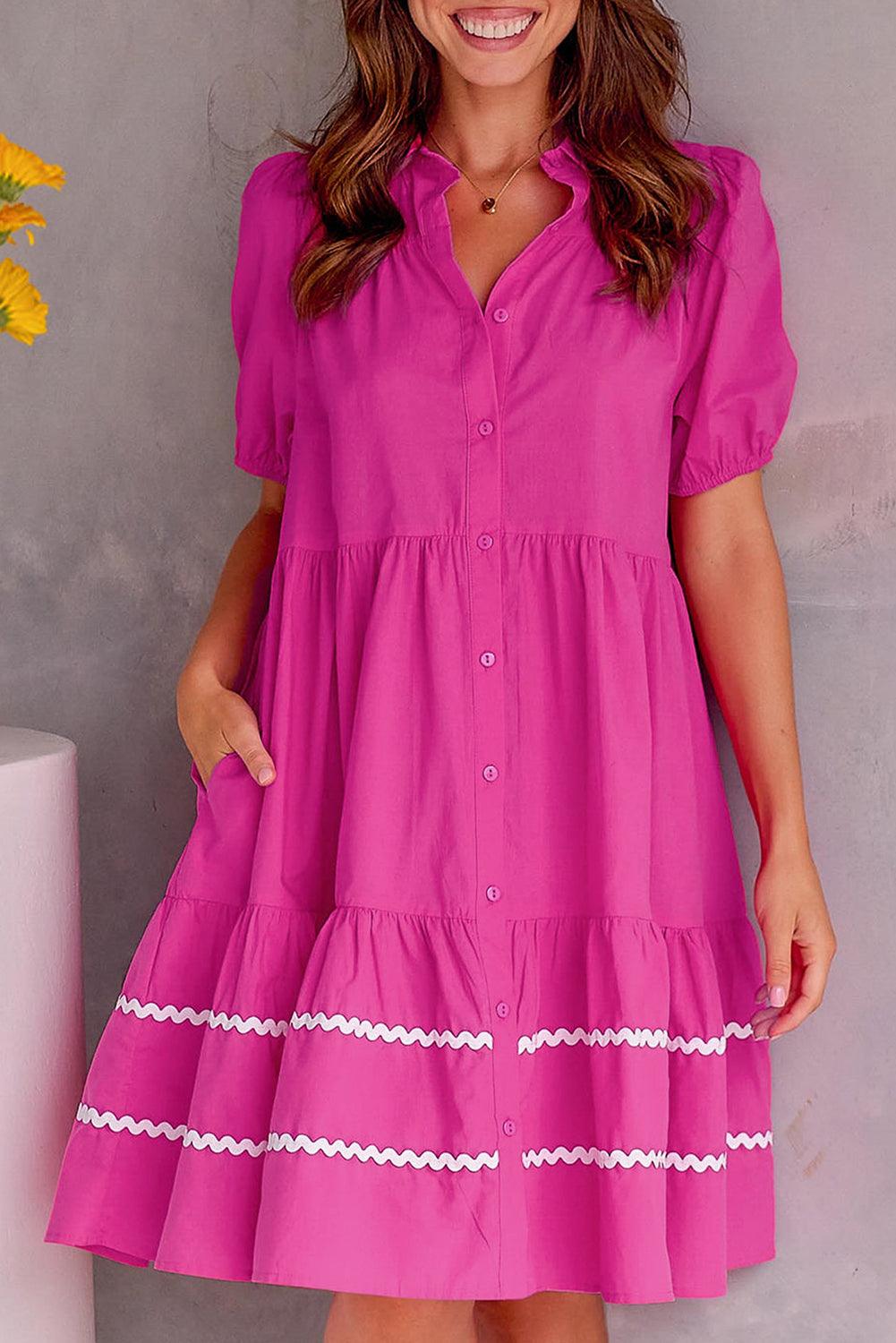 Pofmouw Ric-rac Shirtjurk met Contrasten - Mini Dresses - Jurkjes.co