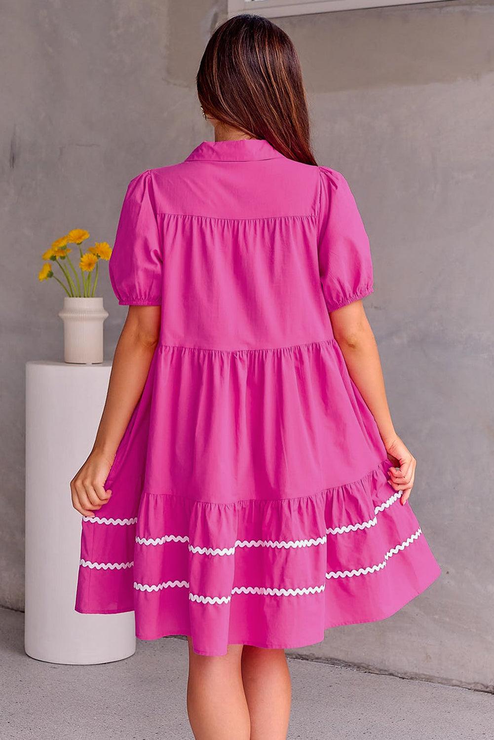 Pofmouw Ric-rac Shirtjurk met Contrasten - Mini Dresses - Jurkjes.co