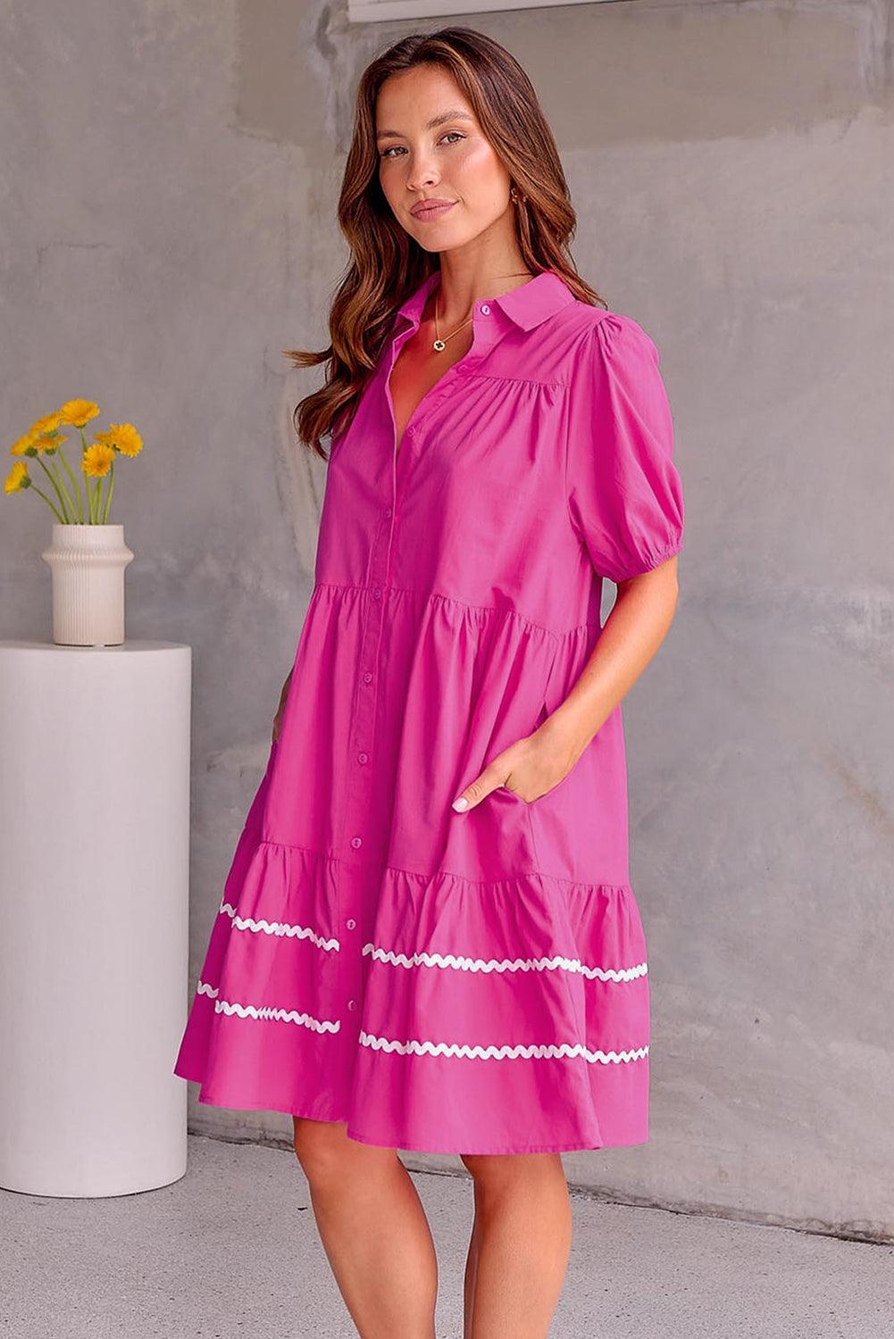 Pofmouw Ric-rac Shirtjurk met Contrasten - Mini Dresses - Jurkjes.co