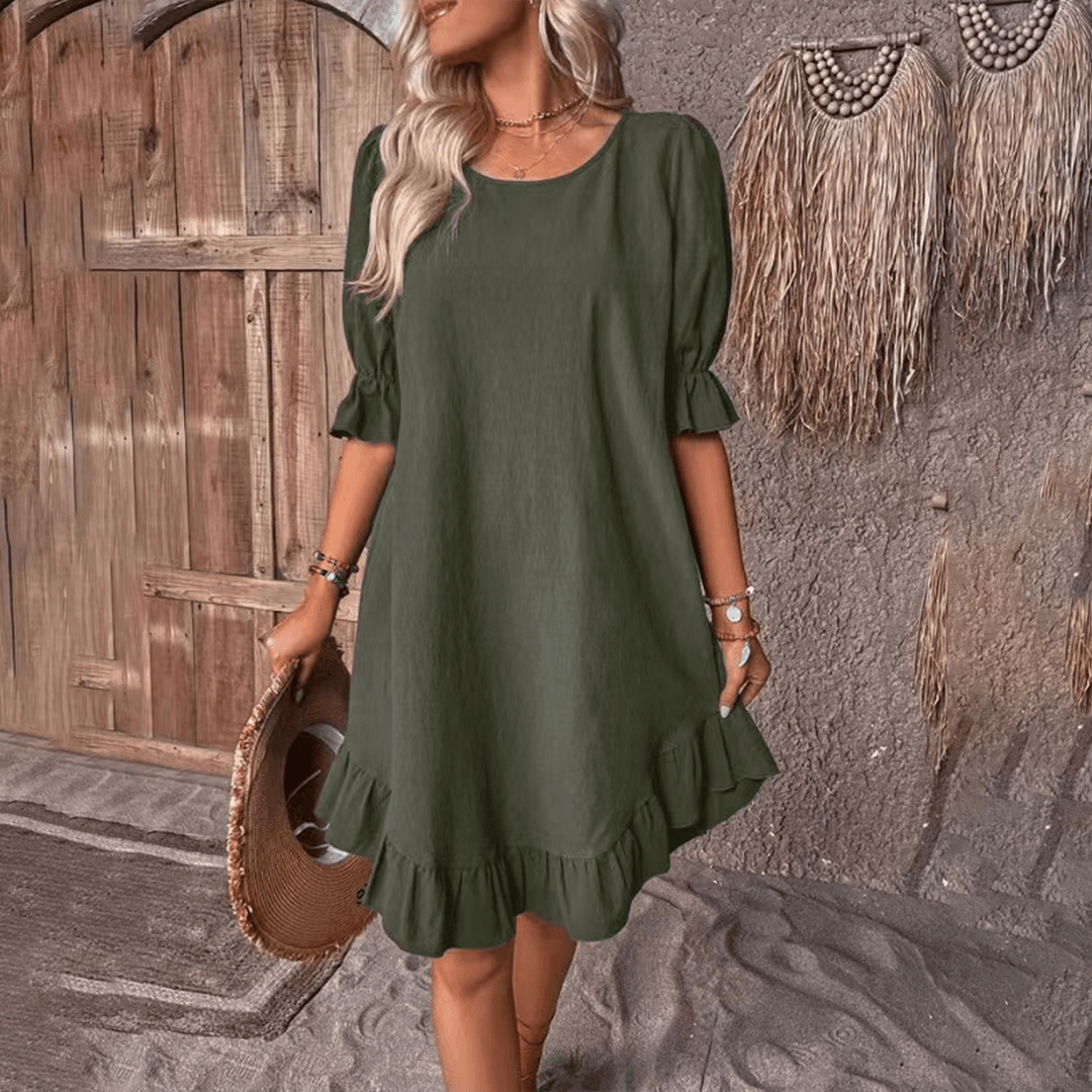 Pofmouwjurk met Ruches - Dresses - Jurkjes.co