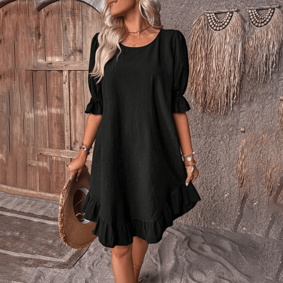 Pofmouwjurk met Ruches - Dresses - Jurkjes.co