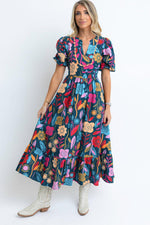 Retro Bloemenprint Maxi-Jurk met Halsopening - Maxi Dresses - Jurkjes.co