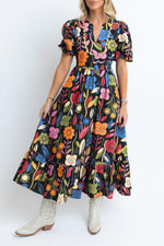 Retro Bloemenprint Maxi-Jurk met Split Hals - Maxi Dresses - Jurkjes.co