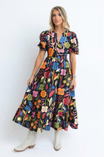 Retro Bloemenprint Maxi-Jurk met Split Hals - Maxi Dresses - Jurkjes.co