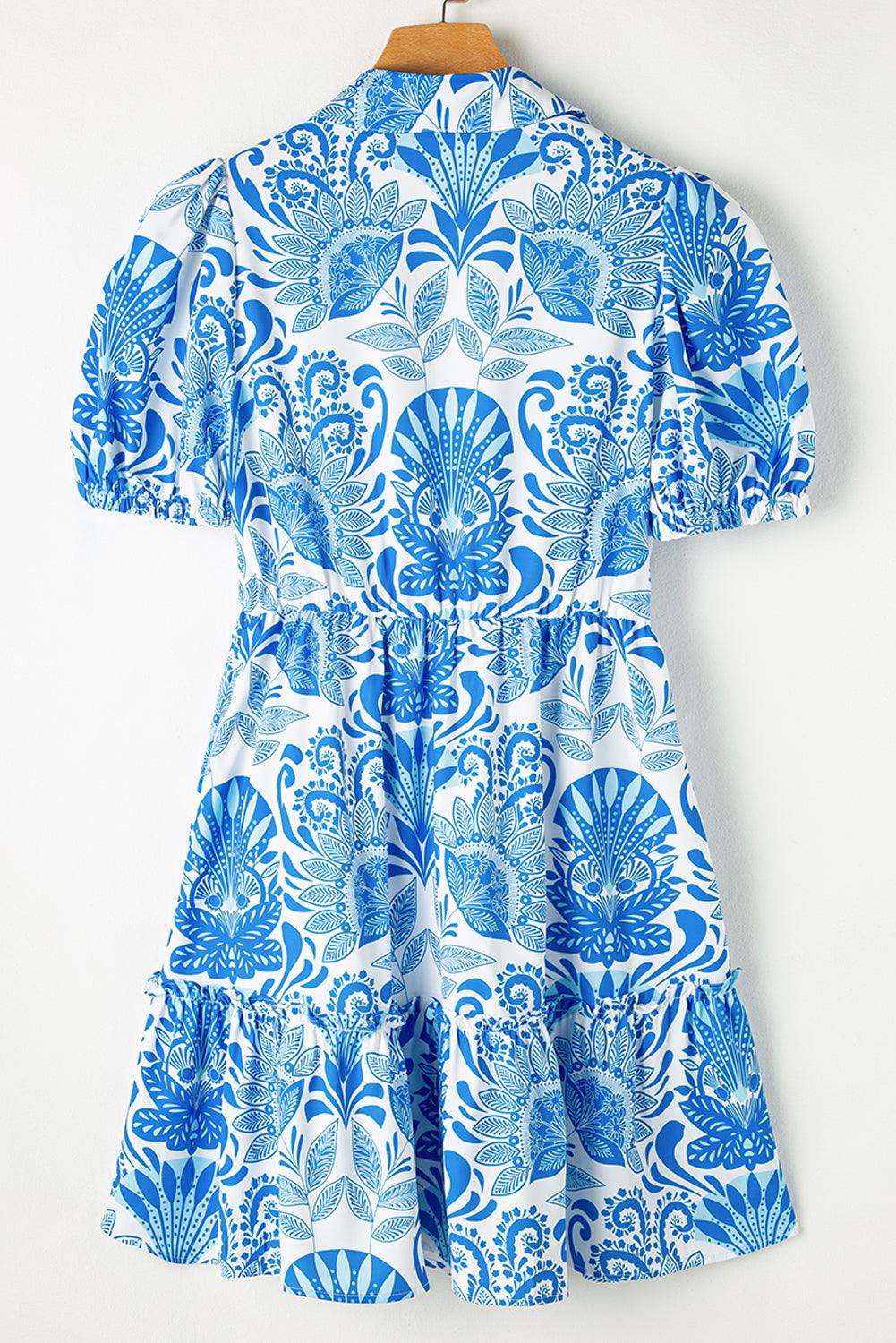 Retro Bloemenprint Mini Jurk met Ruches - Floral Dresses - Jurkjes.co