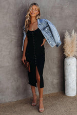 Rib Gebreide Bodycon Midi-Jurk met Split - Bodycon Dresses - Jurkjes.co