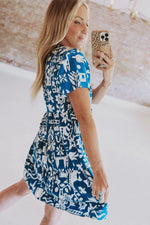 Ricrac Boord Bloemenjurk met Split-Hals - Floral Dresses - Jurkjes.co