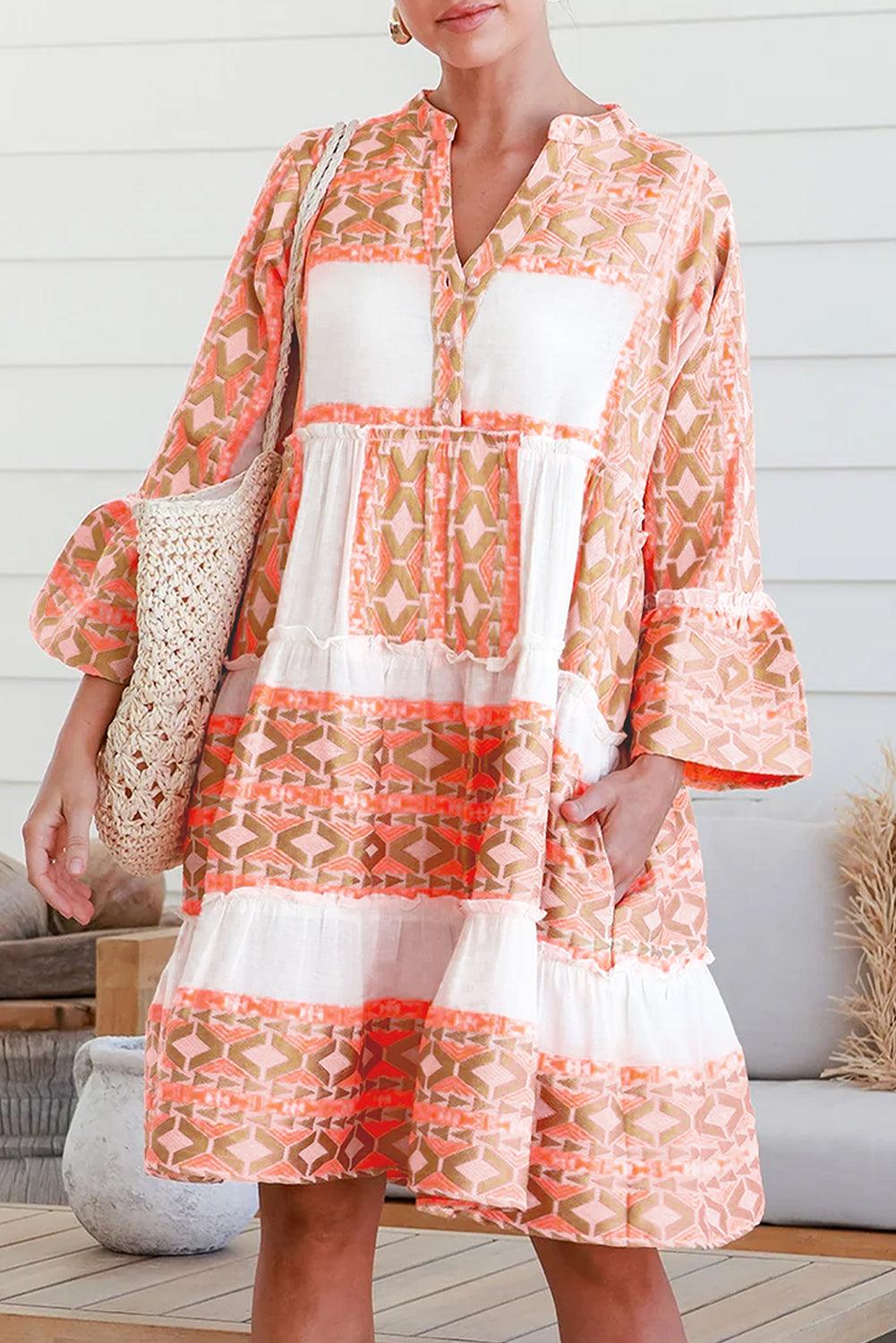 Rimpeljurk met Geometrisch Patroon - Mini Dresses - Jurkjes.co
