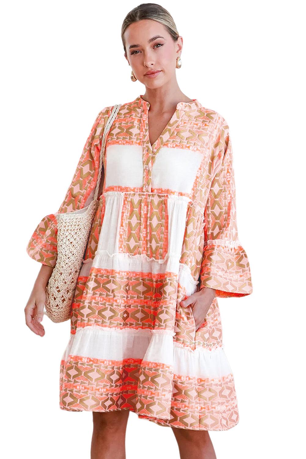 Rimpeljurk met Geometrisch Patroon - Mini Dresses - Jurkjes.co