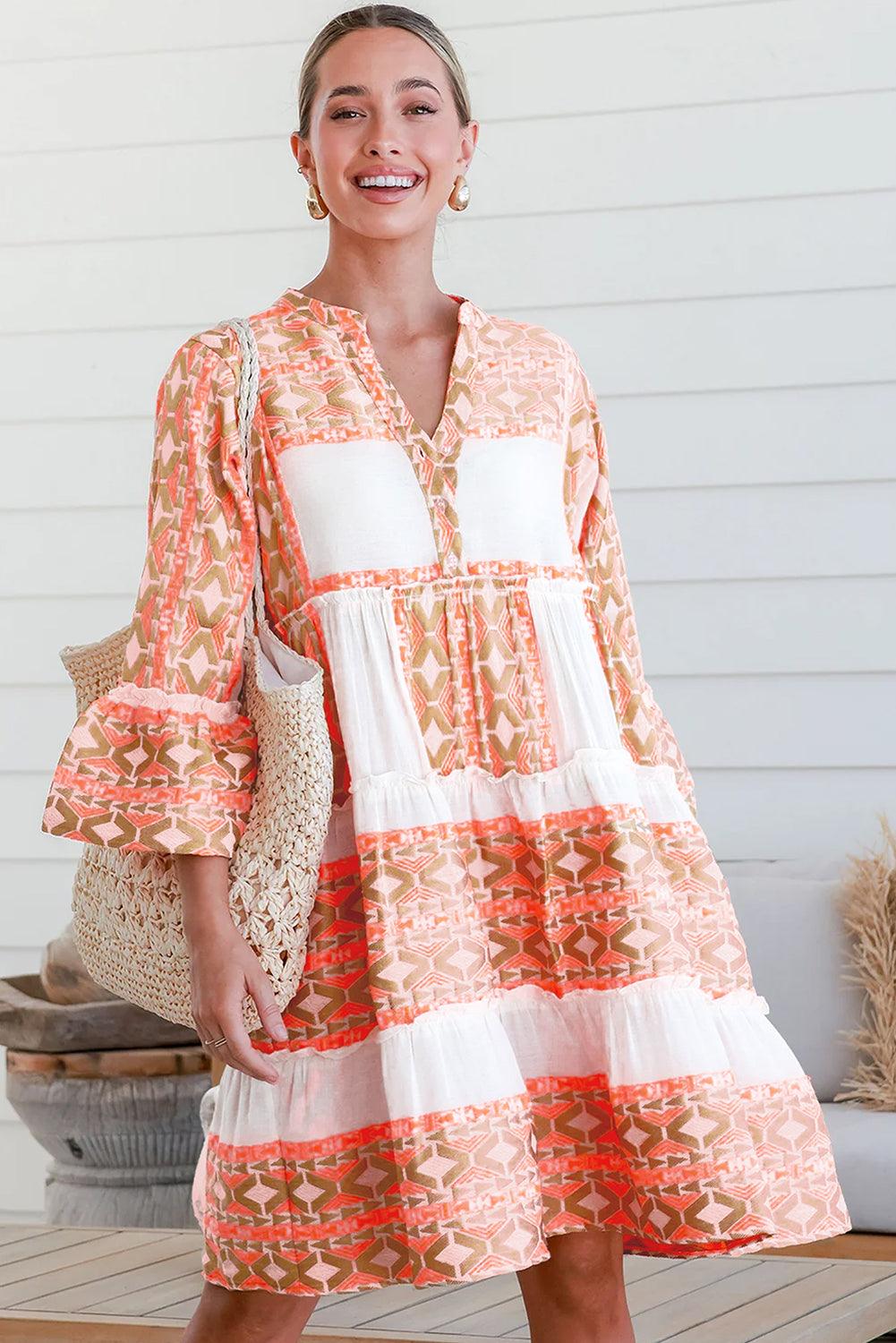 Rimpeljurk met Geometrisch Patroon - Mini Dresses - Jurkjes.co