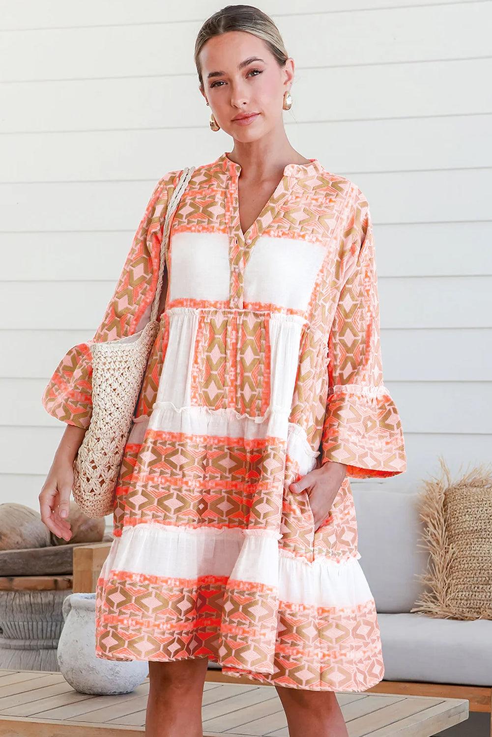 Rimpeljurk met Geometrisch Patroon - Mini Dresses - Jurkjes.co