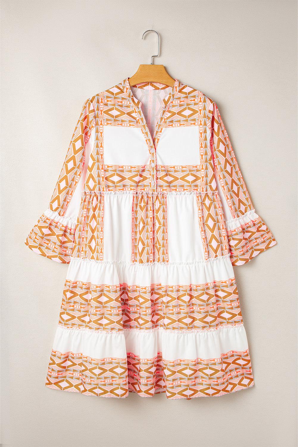 Rimpeljurk met Geometrisch Patroon - Mini Dresses - Jurkjes.co