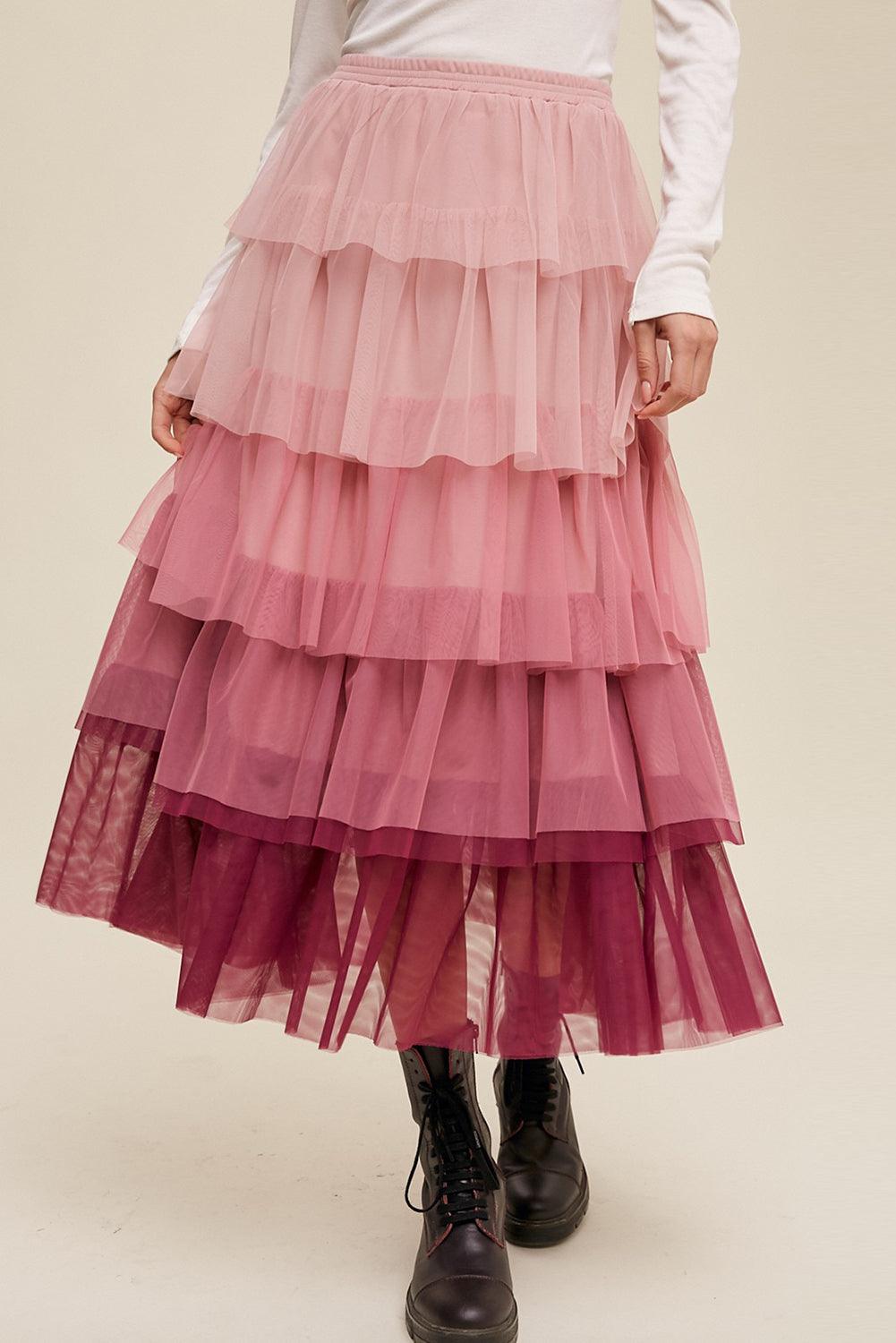 Rok met Ruches en Mesh Lagen Maxi - Skirts & Petticoat - Jurkjes.co