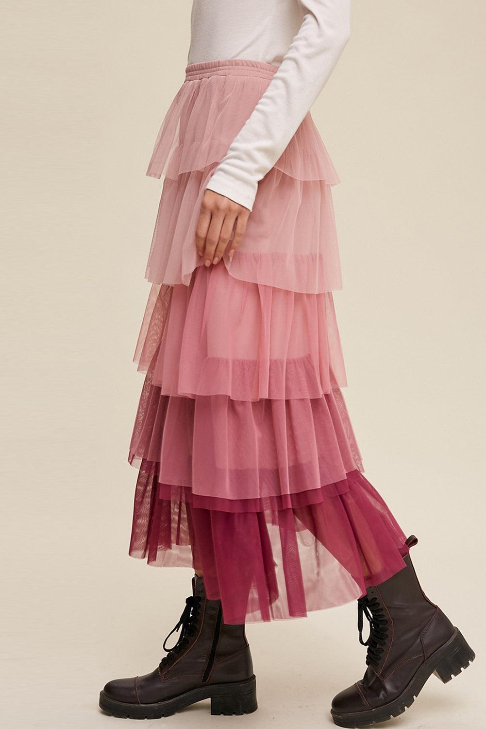 Rok met Ruches en Mesh Lagen Maxi - Skirts & Petticoat - Jurkjes.co