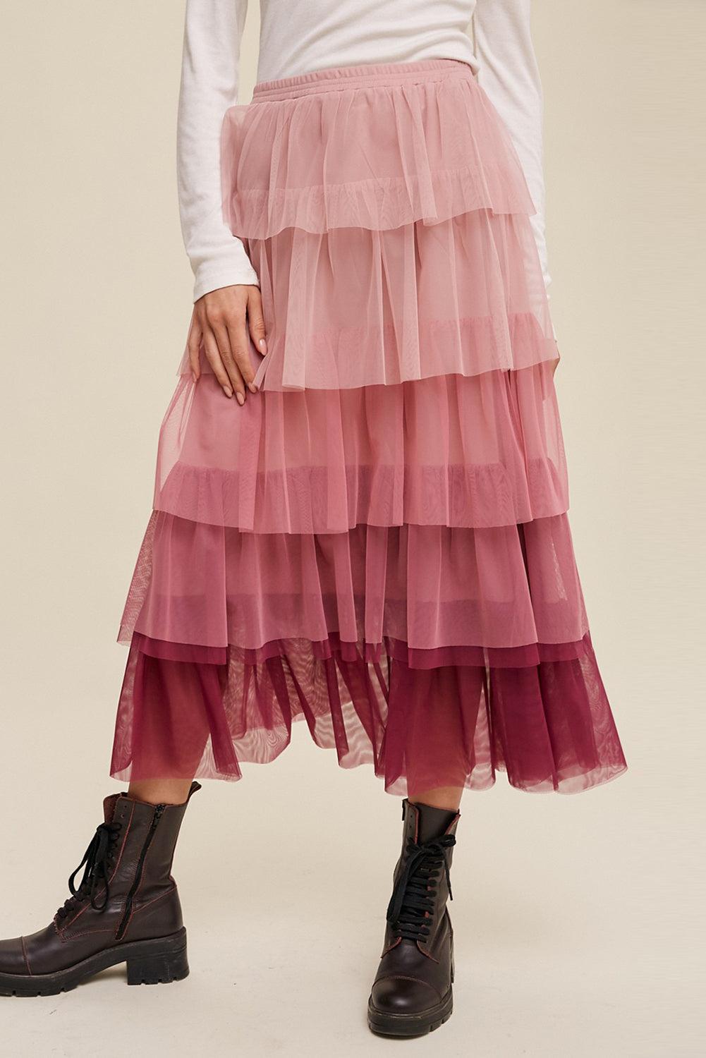 Rok met Ruches en Mesh Lagen Maxi - Skirts & Petticoat - Jurkjes.co