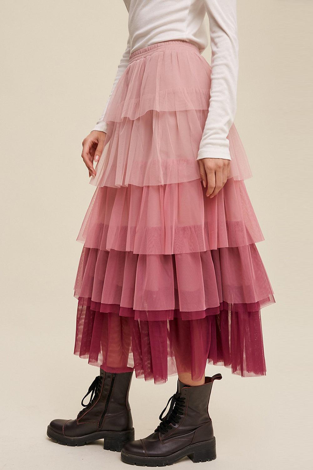 Rok met Ruches en Mesh Lagen Maxi - Skirts & Petticoat - Jurkjes.co